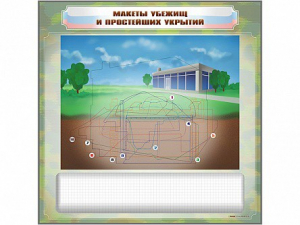 Магнитно-маркерная доска "Макеты убежищ и простейших укрытий" с комплектом фолий и тематических магнитов - fgospostavki.ru - Тамбов