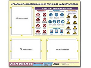 Стенд информационный "Правила техники безопасности в кабинете химии" (75х70, 3 кармана) - fgospostavki.ru - Тамбов