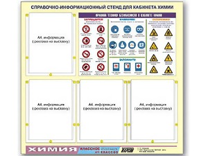 Стенд информационный "Правила техники безопасности в кабинете химии" (80х75, 4 кармана) - fgospostavki.ru - Тамбов