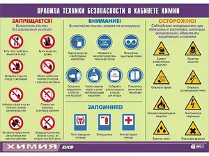 Таблица демонстрационная "Правила техники безопасности в кабинете химии" (винил 70х100) - fgospostavki.ru - Тамбов