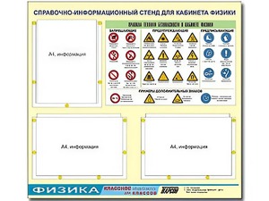 Стенд информационный "Правила техники безопасности в кабинете физики" (75*70, 3 кармана) - fgospostavki.ru - Тамбов