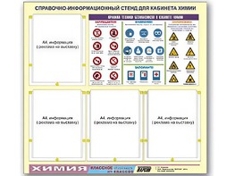 Стенд информационный "Правила техники безопасности в кабинете химии" (80х75, 4 кармана) - fgospostavki.ru - Тамбов